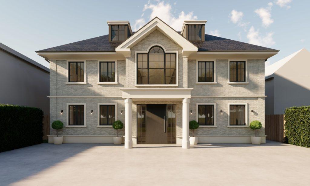 CGI image of new build house, with Greenfield Projects