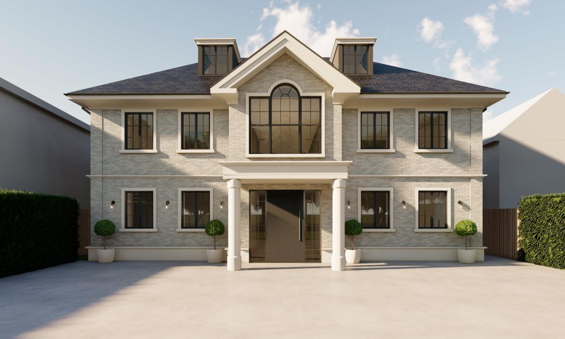 CGI image of new build house, with Greenfield Projects