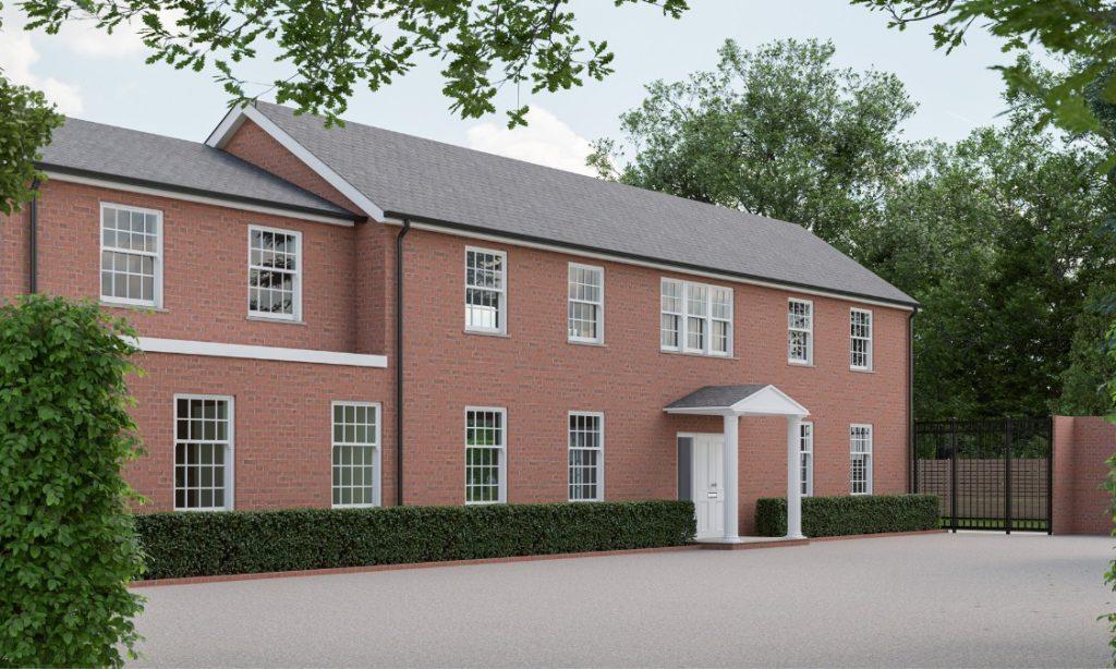 CGI image of front elevation, called Rickmansworth. Renovation project with Greennfield Projects